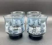 Libbey Blue Owls Drinking Glasses Moon Retro Tulip NEW Set of 4 M. Dia Prop