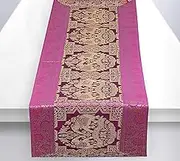 Stylo Culture Bohemian Dining Table Runner Purple Gold Elephant & Floral Brocade Jacquard Rectangle Home Decor Indian Coffee Table Cloth | 60x16 Inches ( 152 x 40 cm)