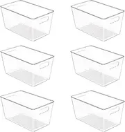 [Vtopmart] Clear Plastic Storage Bins, 6 PCS Pantry Organizer Bins with Handle for Refrigerator, Fridge, Cabinet, Kitchen, Countertops, Cupboard, Freezer Organization,Medium