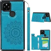 [Cavor] for Google Pixel 4A 5.81'' 5G 6.2'' Case Flower PU Leather Wallet Flip Magnetic Clasp Protective Back Cover Kickstand with Lanyard Card Slots Holder Shockproof Case-Horizontal Mandala Blue