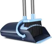Adjustable Blue Broom With Dustpan Combo Long Handle Scraper And Storage