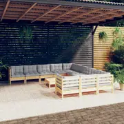 12 Piece Garden Lounge Set with Grey Cushions Pinewood vidaXL