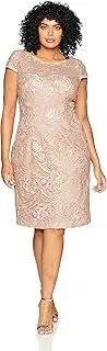 [Alex Evenings] Women's Plus-Size Midi Cap Sleeve Dress with Sequin, Rose Gold, 26 Plus