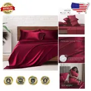 Affordable Luxury: King Satin Sheet Set in Burgundy - 6 Pcs, 15” Pocket Fitted