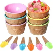 Gearmax 6 Pieces Ice Cream Sundae for Children, Cute Colourful Ice Cream Bowls, Ice Cream Bowl Set, Ice Cream Dish Cup with Spoons for Food, Fruit, Yogurt, Family, Camping, Christmas Party
