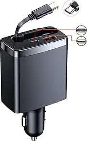 Retractable Car Chargers 3 in 1 Quick Charge Adapter with 1 Retractable Charging Cable and 2 Charging Ports for Phone Tablet and Electronic Devices Black Type 1(125W) Black Type 1(125W)