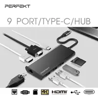 在飛比找PChome24h購物優惠-PERFEKT-USB 3.1 Type C 9孔 全功能H