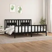 Bed Frame King Size Black Solid Wood Pine, 183x203 cm, Wood Frame, Mattress Foundation, Wooden Bedframe, Platform Bed, Queen, Headboard, Slats, cama