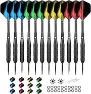 Professional Tungsten Steel Tip Darts Set, 25g 12 Pro-Grade Metal Tip Darts (4 Styles, 24g) with Diamond-Hard Tips | 24 Flights, 20 O-Rings, Wrench