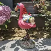 Gnome Garden Statue Funny Gnome Reclining on Flamingo Dwarf Figurines flamingo