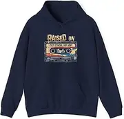 [X.Style] Raised On Old School Hip Hop Cassette Graffiti Rap Hoodie for Adults Hooded Neck Long Sleeve Pullover Navy L