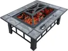 Outdoor Fire Pit BBQ Table Grill Fireplace W/Ice Tray Barbecue Picnic Heater ...