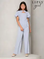 Lipsy Light Blue Cut-Out Flutter Sleeve Jumpsuit (5-16yrs) (AD7696) | $49 - $63