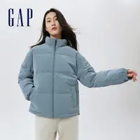 在飛比找蝦皮商城優惠-Gap 女裝 仿天鵝絨立領羽絨外套 大絨朵羽絨系列-灰藍色(