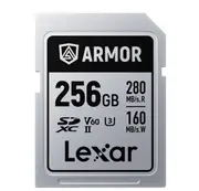 Lexar Professional ARMOR SILVER PRO 256GB SDXC UHS-II Card up to 280MB/s read, up to 160MB/s write, Stainless steel, Rated IP68, 5-meter drop proof LSDAMSP256G-RNNNG