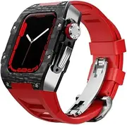 [CEKGDB] Carbon Fiber Case for Apple Watch 7 45mm 44mm Fluororubber Strap Luxury Set Frame Bezel Modification Kit for IWatch 8 7 6 5 4 SE
