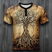 Men's Tree Pattern T Shirt Henley Shirt Short Sleeve Vintage Designer Retro Vintage Street Casual Daily Summer Spring All Seasons khaki Henley Henley T-Shirt