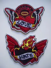 SET 2 HATE DEVIL Bat & LOVE ANGEL Heart iron on patch - 38