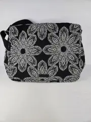 NWT Vera Bradley Messenger Bag Black Large Crossbody Blanco Bouquet Quilted