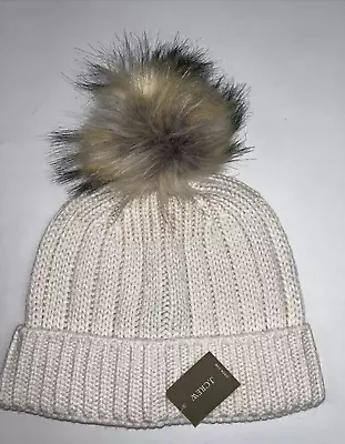 J CREW Hat Women's Off White Chunky Ribbed Wool Blend SOFT POM Winter NEW $68