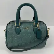Coach Mini Rowan Crossbody Bag In Blocked Sig Leather Dark Turquoise CY744 New