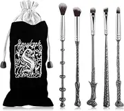 Wi-zard Wand Makeup Brushes Set, Potter Make Up Brush Set for Women Girls 5pcS，Best Harry Gifts for kids(Silver)