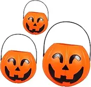 SHOWERORO 3pcs Halloween Pumpkin Buckets Portable Plastic Candy Pails for Halloween Parties Decorations and Creative Storage