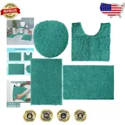 Superior 4-Piece Absorbent Bath Mat Set with U-Shaped Contour & Toilet Lid Cover