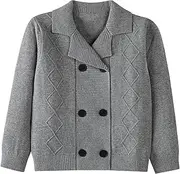 [Generic] Danny D Boys & Girls' Knitted Peacoat Solid Double Button-Up Knitted Cardigan Kids Long Sleeves Knitwear Coat