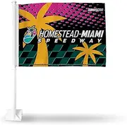 Rico Industries NASCAR Racing Homestead-Miami Speedway Double Sided Car Flag - 16" x 19" - Strong Pole That Hooks onto Car/Truck/Automobile