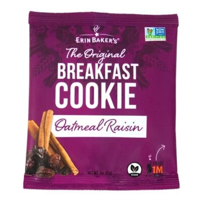 Vegan Meal Replacement Cookies 3oz Pack of 12 Whole Grain Raisins Cinnamon