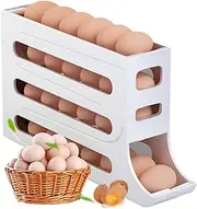 Egg Holder for Refrigerator, 4 Tiers Automatic Rolling Egg Container for Fridge, Large Capacity, Egg Holder for 30 Eggs, Fridge Organiser for Egg Storage (White)