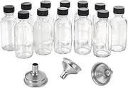 Oidnvay 12Pc Glass Bottles with Lids & 3 Funnels - 60Ml Bottles 2 Oz Clear for Juice Ginger, Whiskey,
