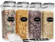PRAKI Cereal Containers Storage Set (4L,135.2 Oz), 4PCS Airtight Food Black