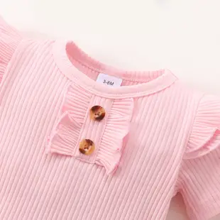粉色迷彩 3 件套新生女嬰衣服套裝 0-18 個月 / 純羅紋短袖緊身衣褲 + 褲子 + 頭帶 / 運動款