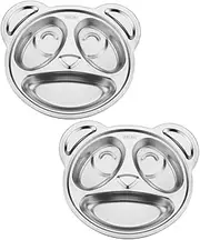 TIDTALEO 2pcs Stainless Steel Baby Plate Boys and Girls Eating Plate for Toddlers Panda Design