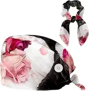 [YTYVAGT] Scrub Caps Women,Scrub Hats Suitable for Women,Dogs French Bulldog Rose Petal