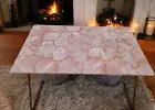 Rose Quartz Stone Console Bar Table Handmade Custom Hotel Furniture Hallway Deco