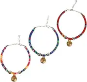 FUTUREORYY 3pcs Adjustable Ethnic Style Cat Collars with Bell Comfortable Rope Cute Pet Accessories for Cats Fashionable Pet Supplies