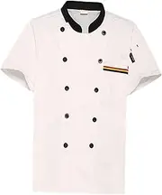 yuksok Unisex Chef Coat Waiter Waitress Apparel Summer Short Sleeve Top Comfortable Chef Jacket Chef Clothes for Cafe Hotel Restaurant Kitchen, White, M