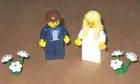 NEW LEGO WEDDING BLONDE HAIR BRIDE AND BROWN HAIR GROOM, DARK BLUE TUX & BOWTIE