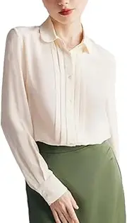 [Generic] Womens Blouses Women Dress Shirts Silk Crepe De Chine Single Breasted Solid Blouses Office Lady Top