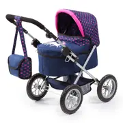 Bayer Trendy Doll Pram - Blue with Pink Hearts & Unicorn