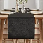 Modern Waterproof Table Runner for Indoor Party Holiday Decoration - Black Linen Look (40 x 240 cm)