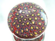 M Design Art Mouth Blown Ruby Mix Millefiori Art Glass Paperweight PW-1102