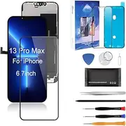 for iPhone 13 Pro Max Screen Replacement， 6.7inch 3D Touch Display Full Repair kit, Digitizer Assembly with Tools Set, Tempered Glass, Instruction