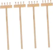 4pcs Mini Wood Rake Sand Rake Sand Tools Sandbox Miniature Rakes Sandbox Rake Mini Sand Table Rake Miniature Garden Tools Table Mini Rakes Mini Rake Crafts Mini Khaki