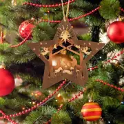 Christmas Scene Decorations Five Pointed Star Wooden Christmas Tree Pendant