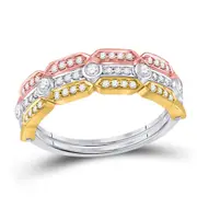 14k Tri-Tone Gold Round Diamond Convertible Stackable Band Ring 1/4 Cttw