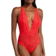 Free People x We are HAH Comin In Haht Lace Bodysuit Siren Red Sz Small NWT